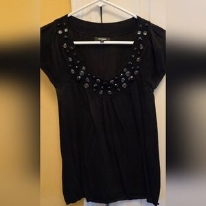 Gorgeous Womens Express Black Embellished Blouse Stones Around The Vneck